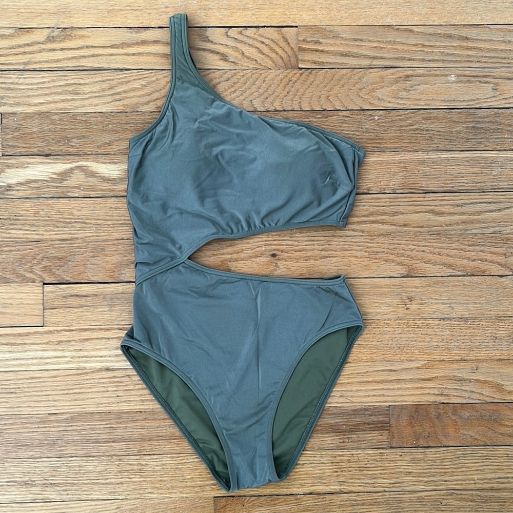 Abercrombie & Fitch Olive One-Shoulder One Piece